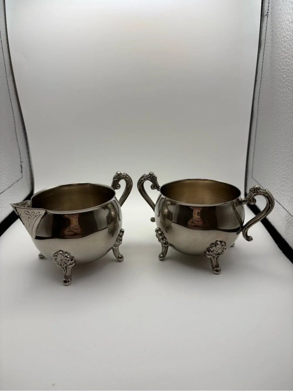 Vintage Leonard Silver Plated Creamer & Sugar Bowl (No Lid) Matching Set Ornate